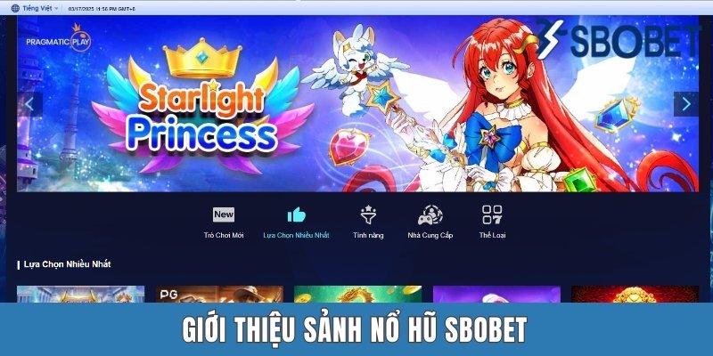 Giới thiệu sảnh Nổ hũ Sbobet